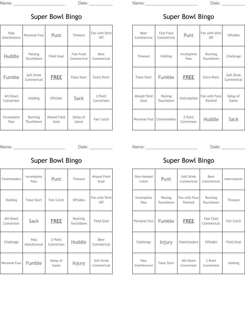 Super Bowl Bingo