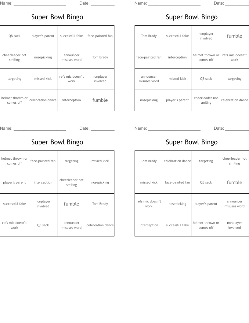 Super Bowl Bingo
