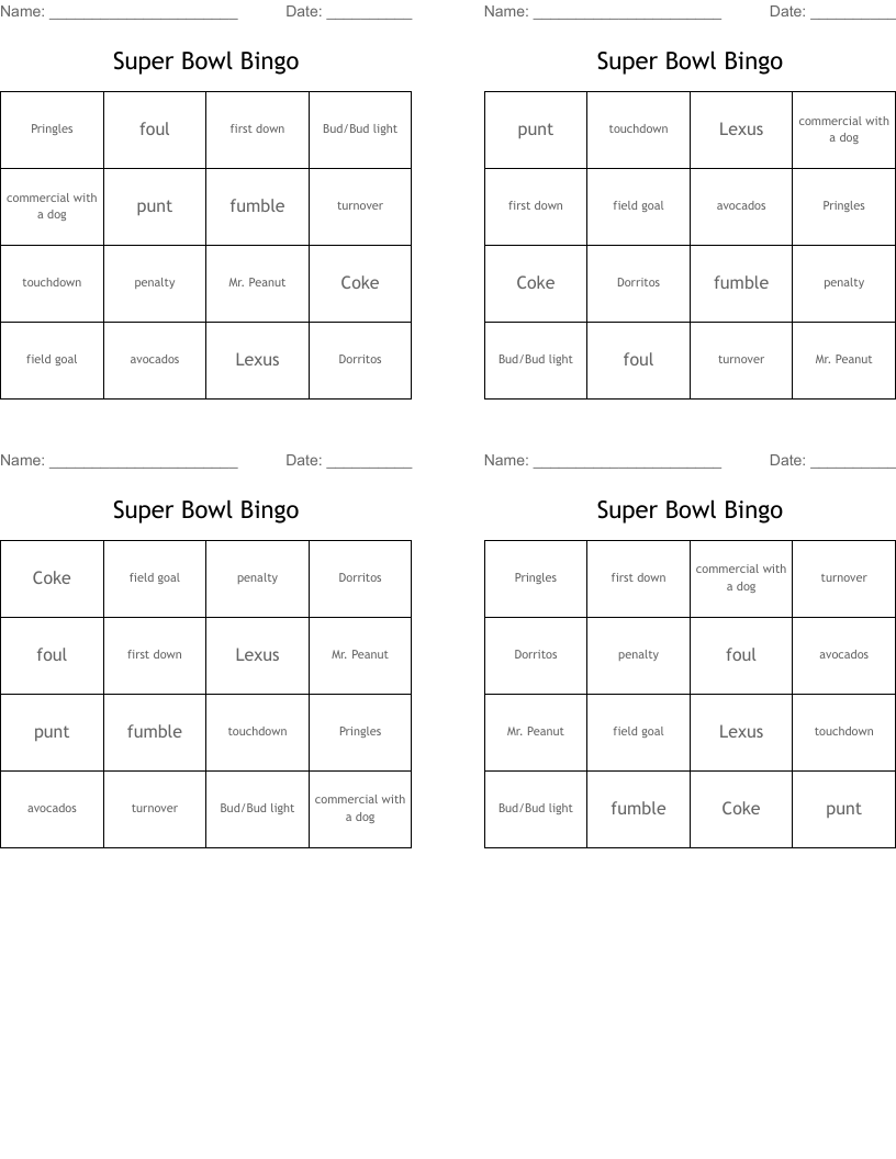 Super Bowl Bingo