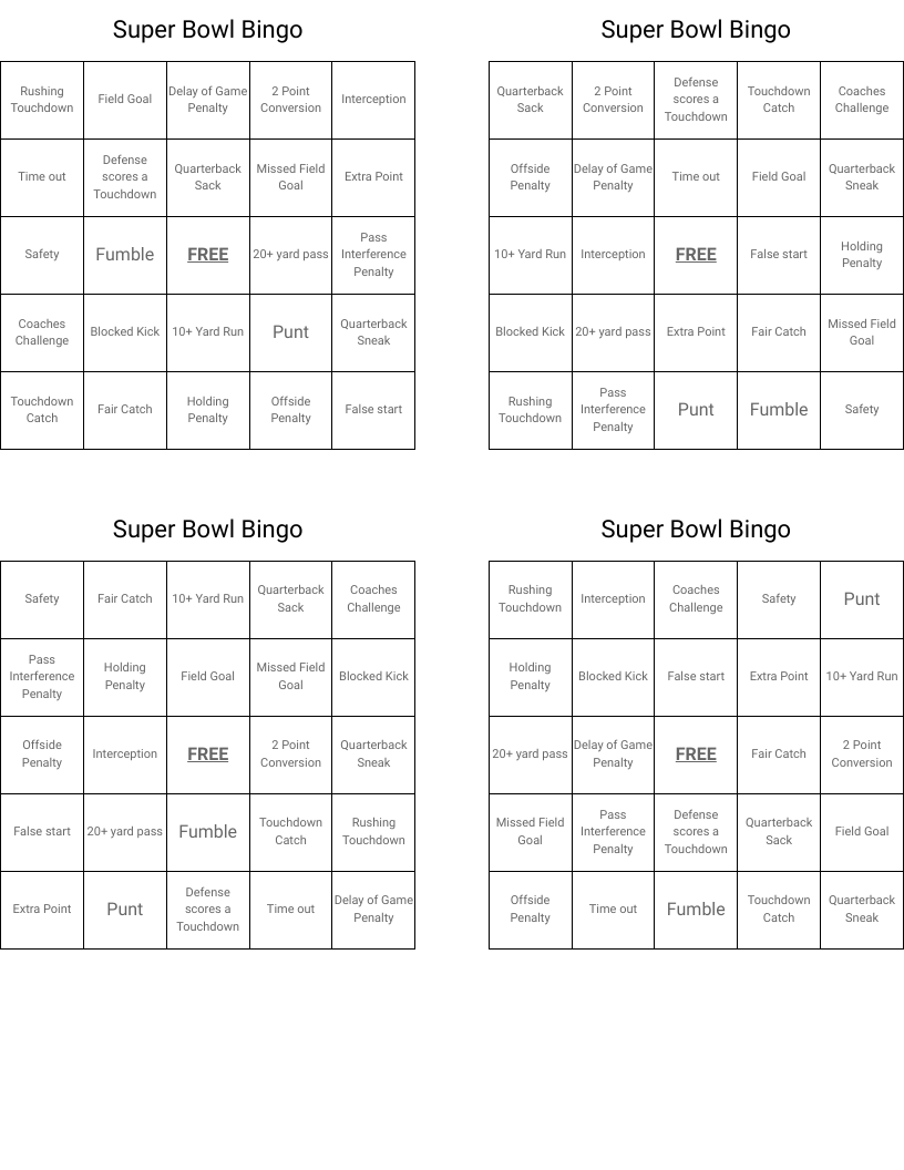 Super Bowl Bingo