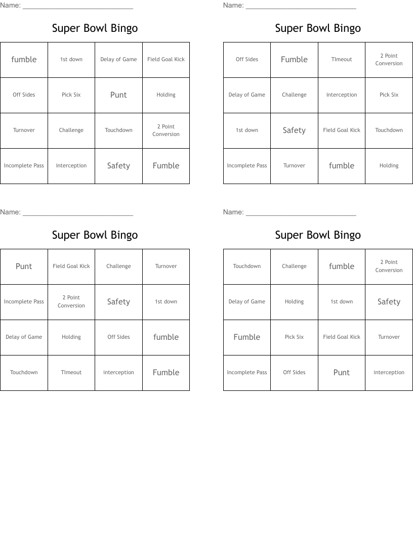 Super Bowl Bingo