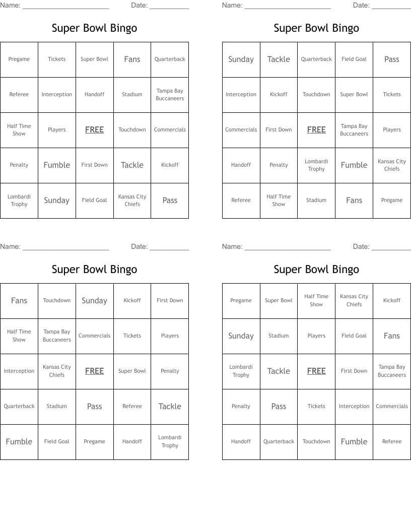 Super Bowl Bingo