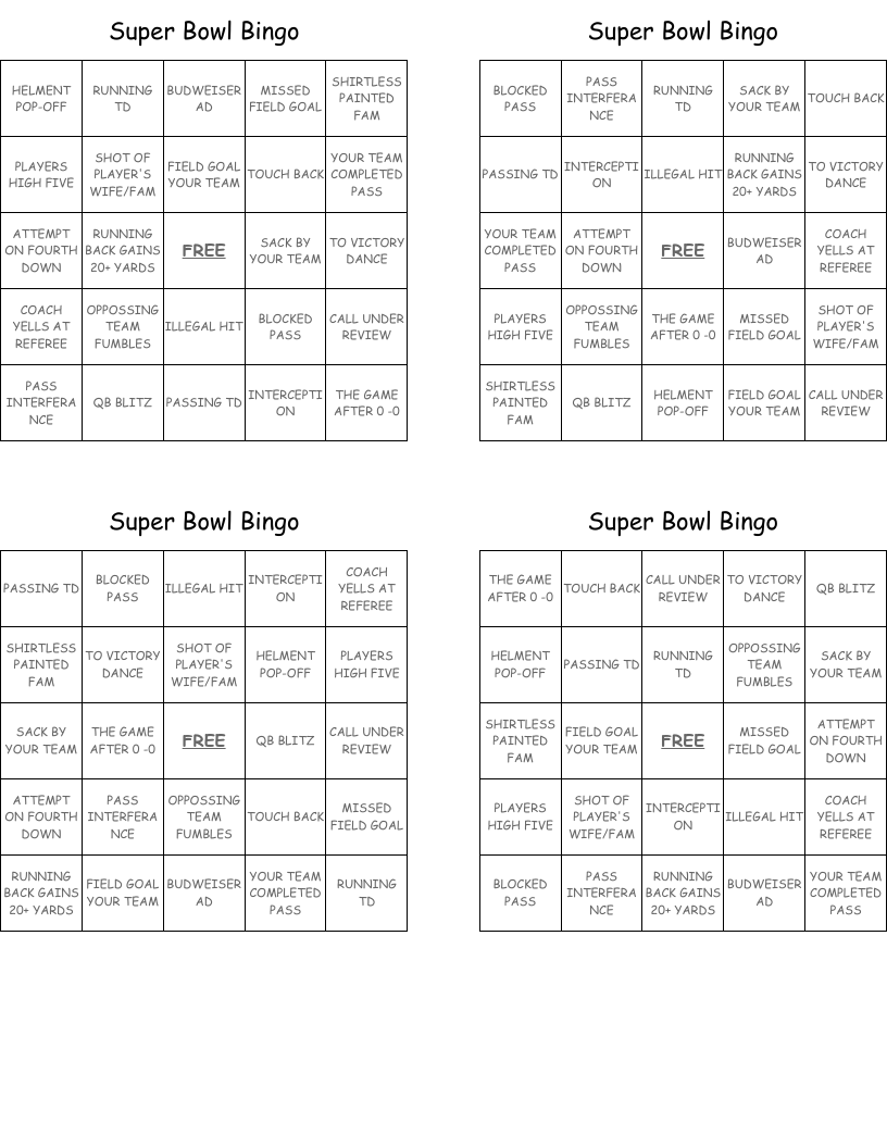 Super Bowl Bingo