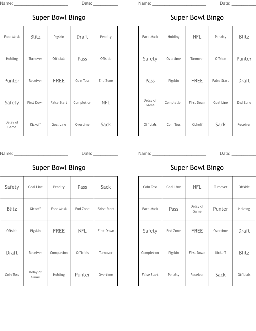 Super Bowl Bingo