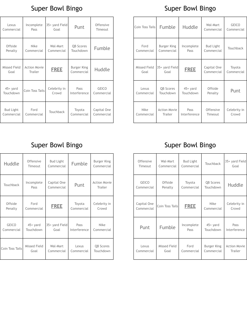 Super Bowl Bingo