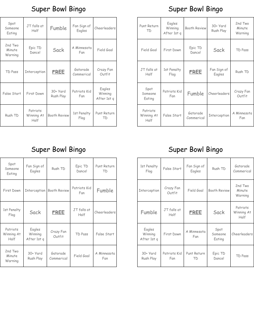 Super Bowl Bingo