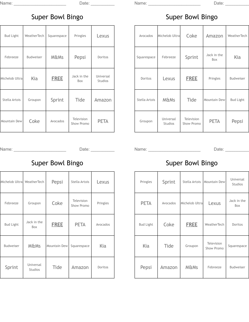 Super Bowl Bingo