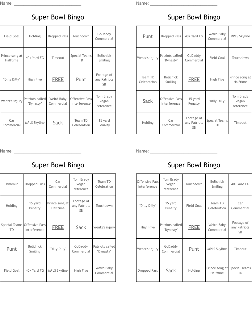 Super Bowl Bingo