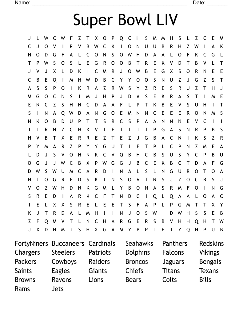 Super Bowl LIV Word Search