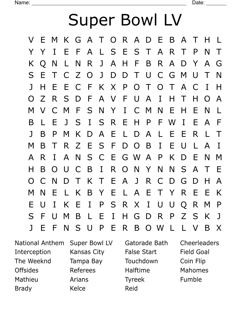 Super Bowl LV Word Search