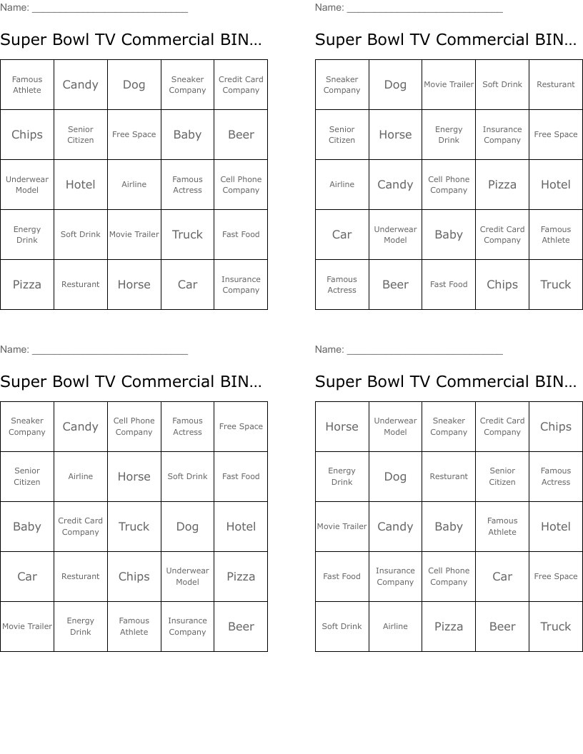 Super Bowl TV Commercial BINGO