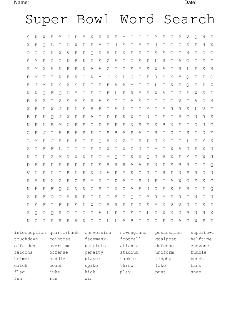 Super Bowl Word Search