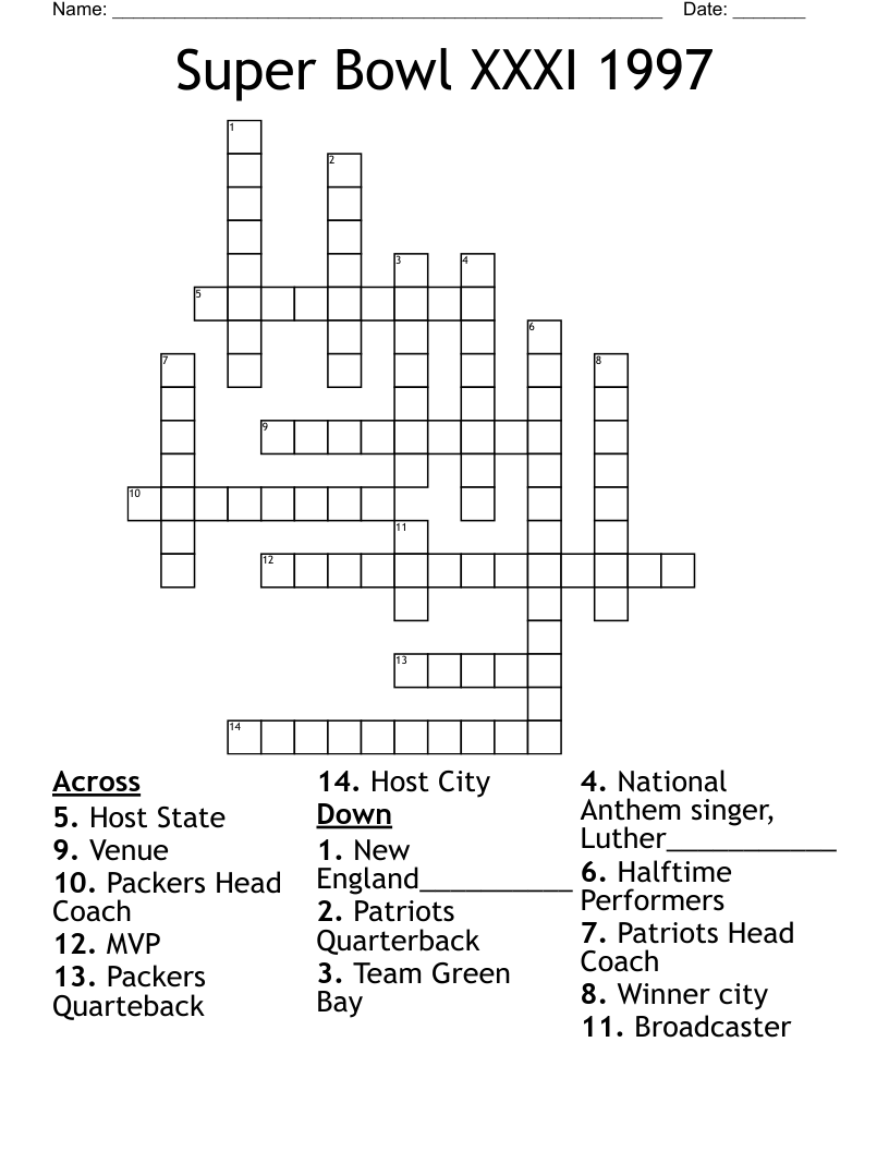 Super Bowl XXXI 1997 Crossword