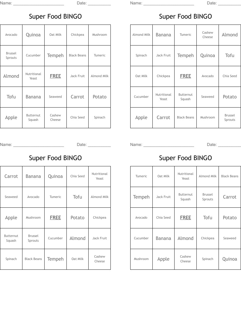 Super Food BINGO