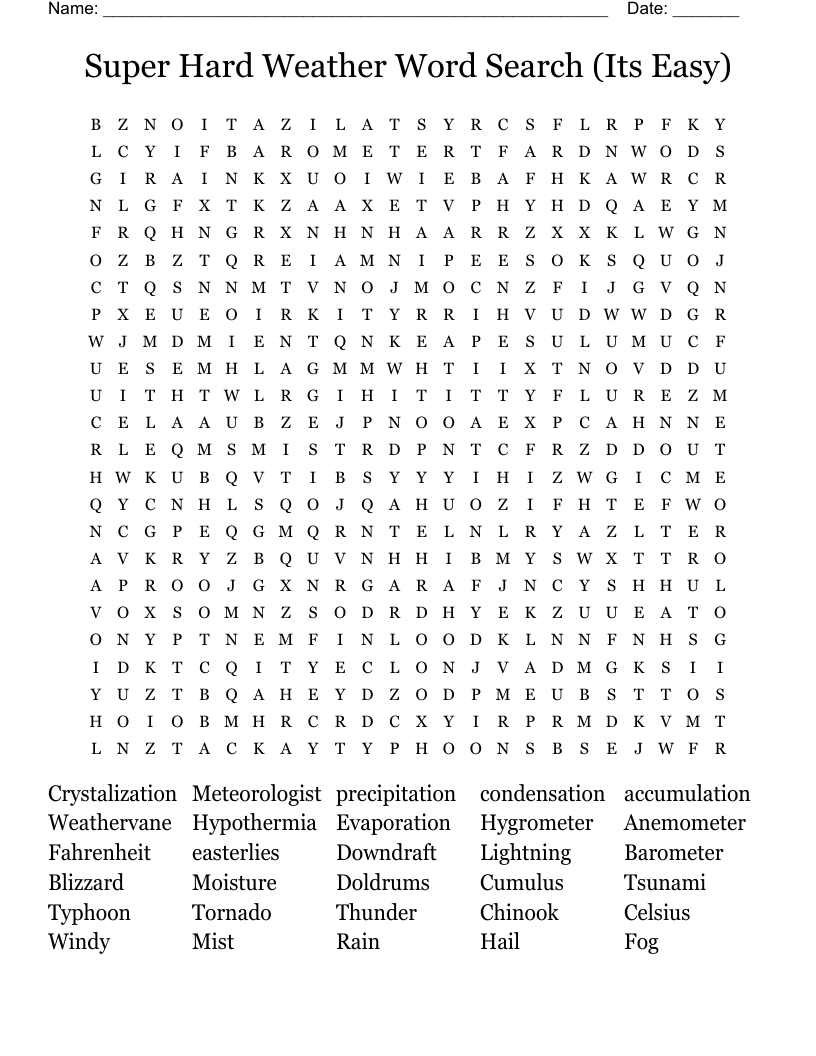 Super Hard Weather Word Search (Its Easy)