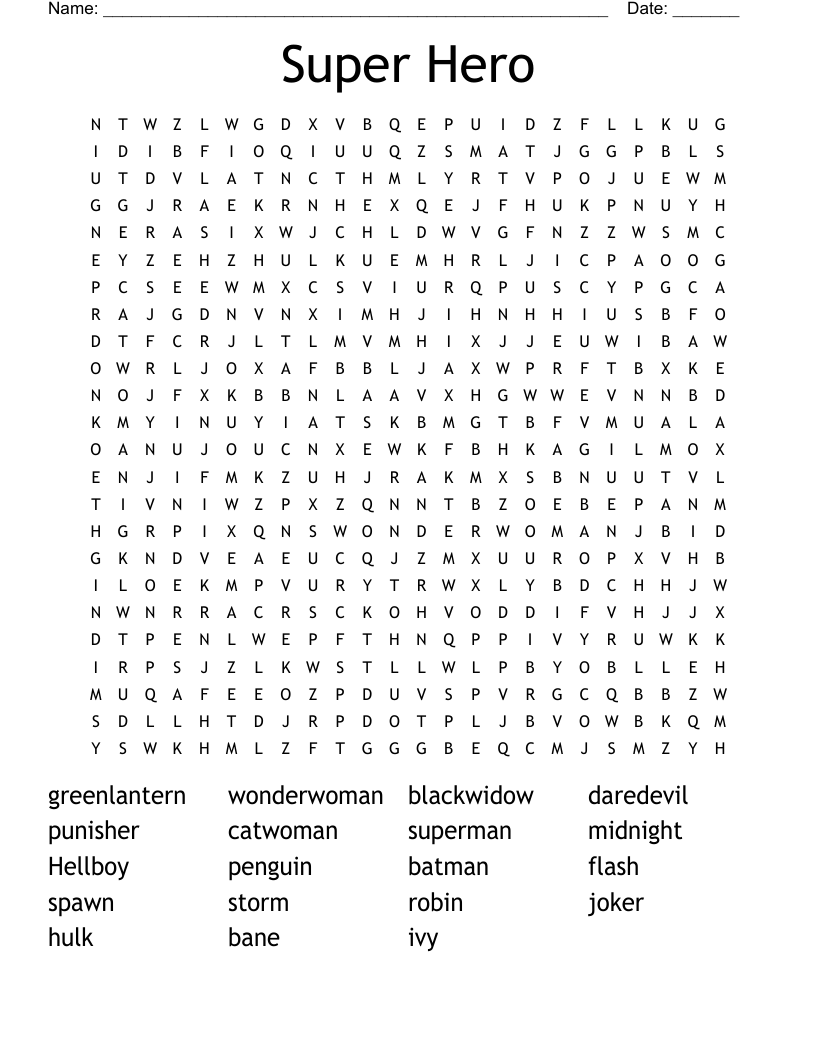 Super Hero Word Search
