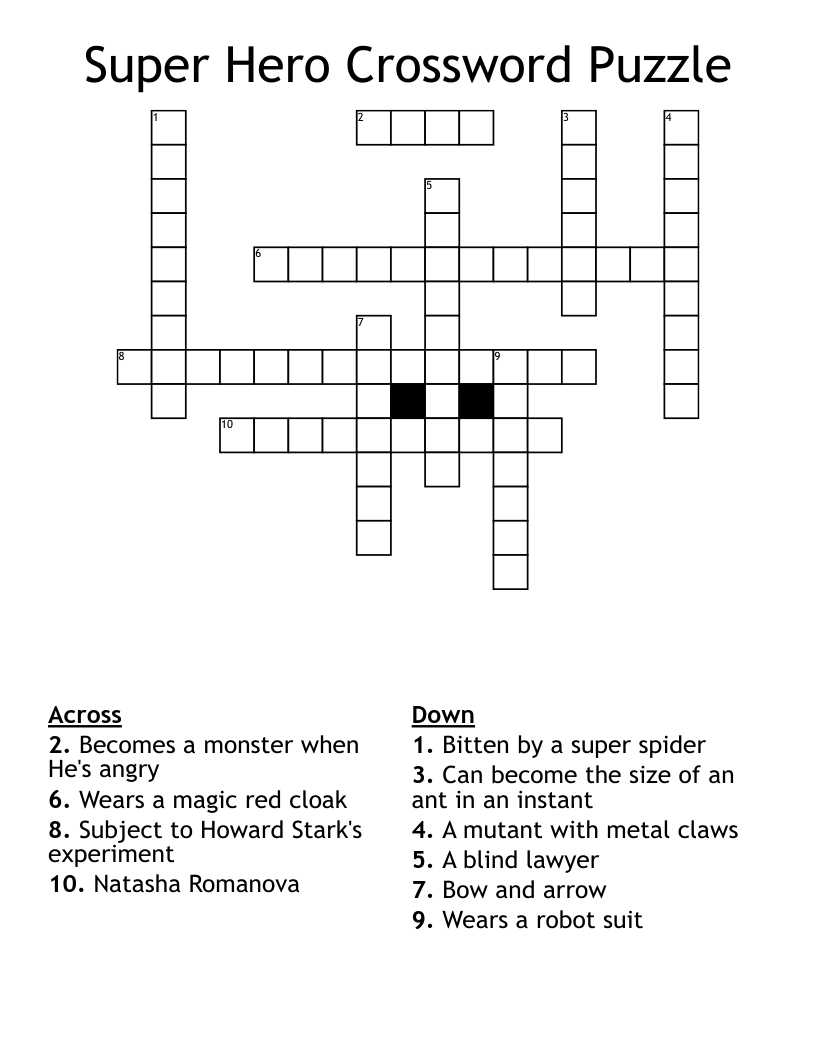 Super Hero Crossword Puzzle