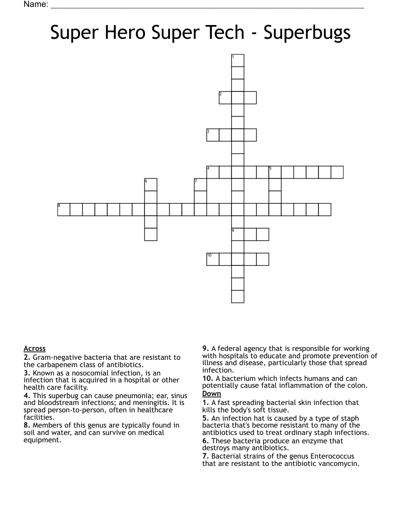 Super Hero Super Tech  -  Superbugs  Crossword