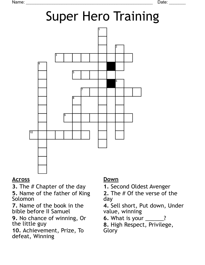 Super Hero Training Crossword