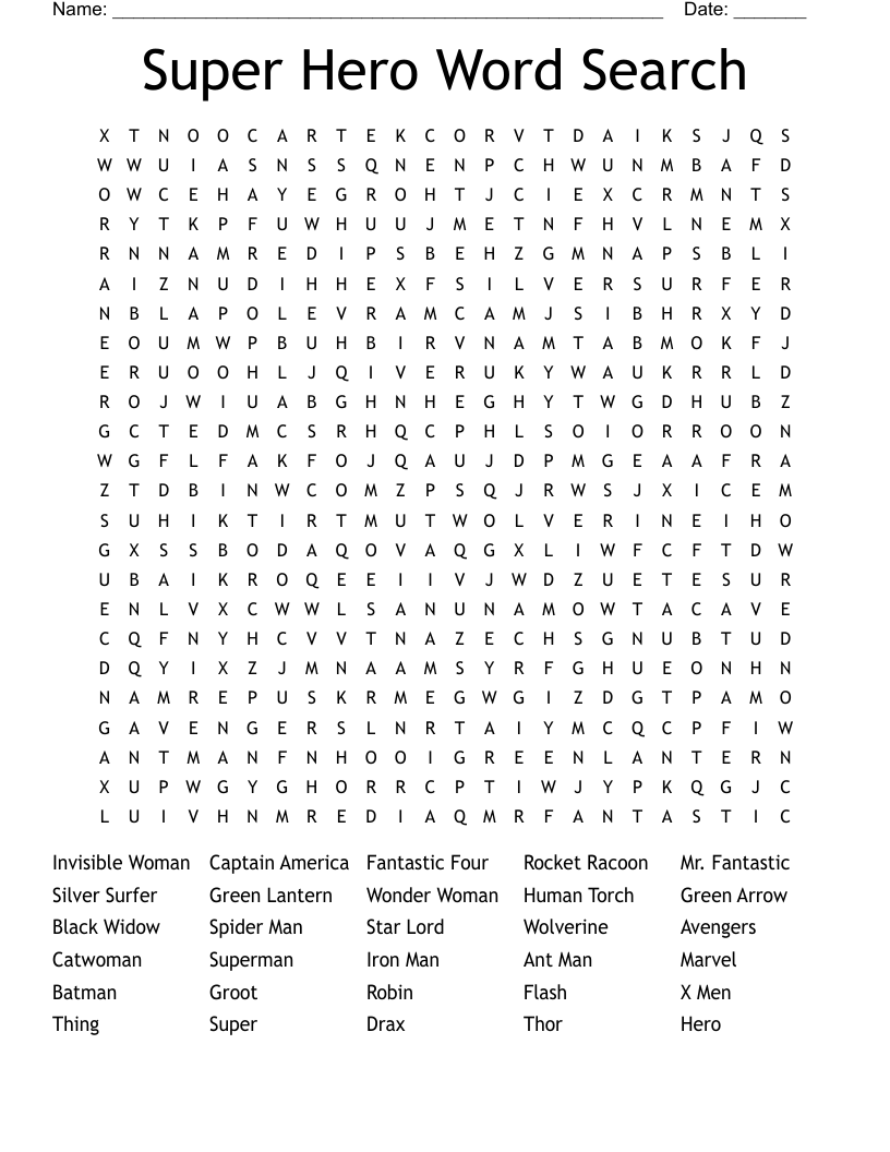 Super Hero Word Search