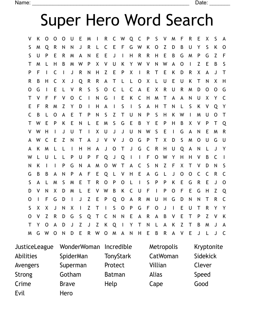Super Hero Word Search 