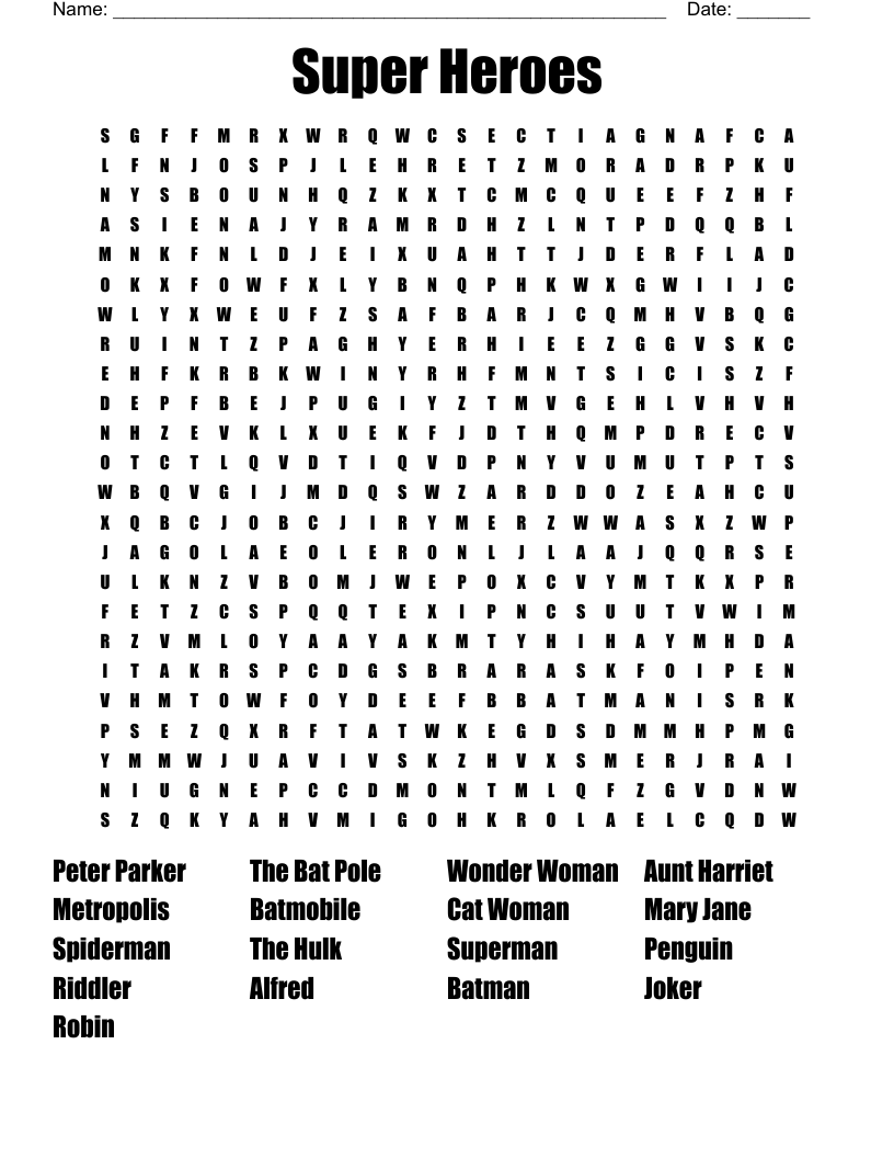 Super Heroes Word Search