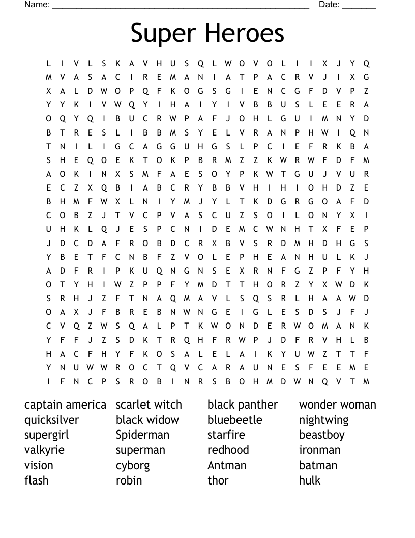 Super Heroes Word Search