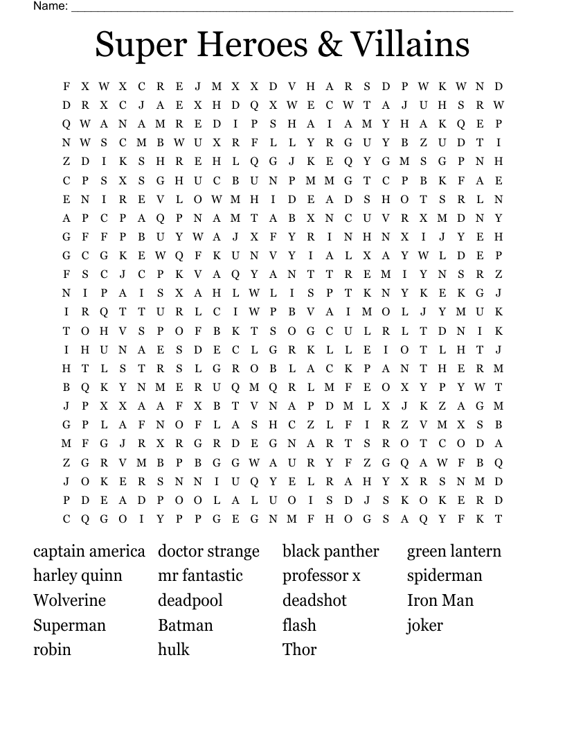 Super Heroes & Villains Word Search