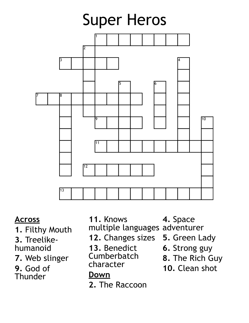 Super Heros Crossword