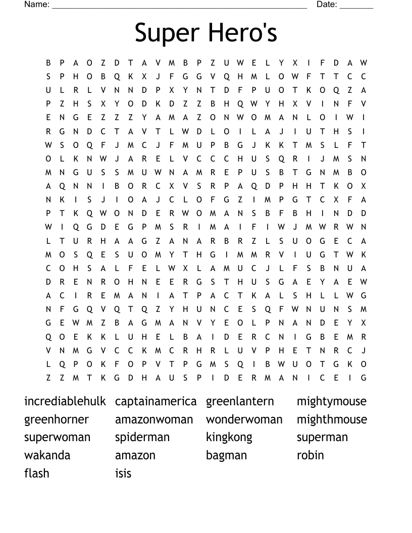 Super Hero's Word Search