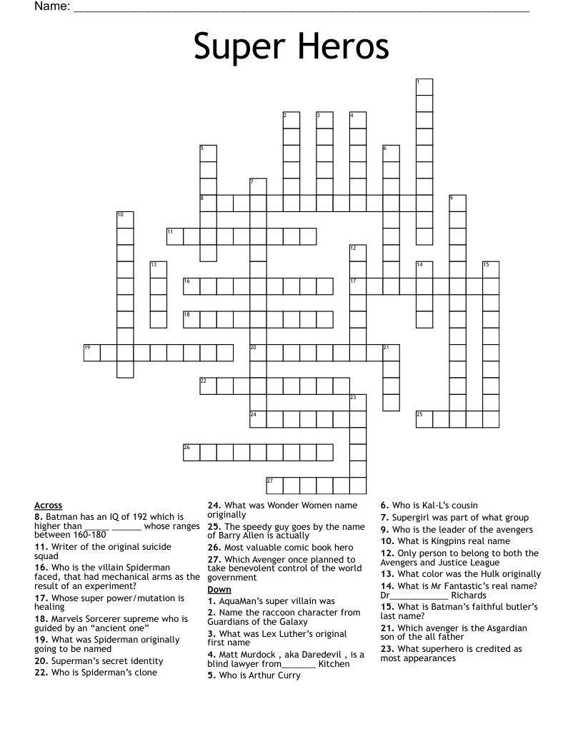 Super Heros  Crossword