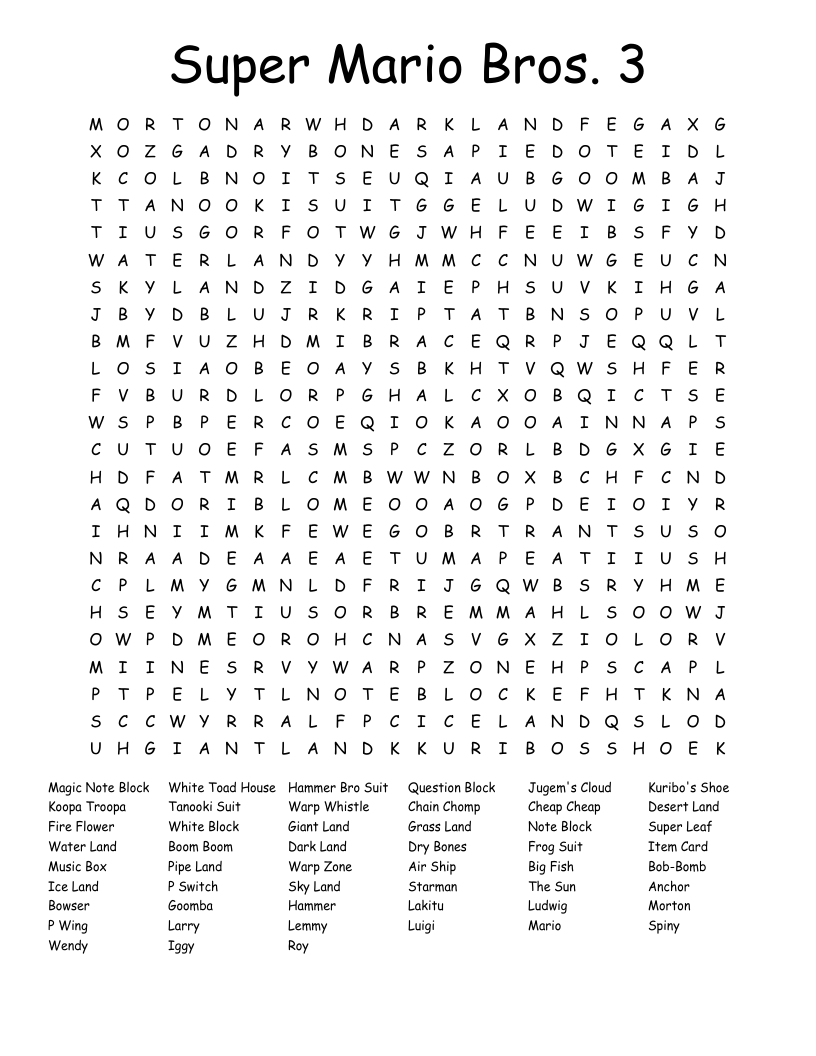 Super Mario Bros. 3 Word Search