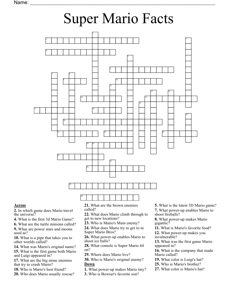 Super Mario Facts  Crossword