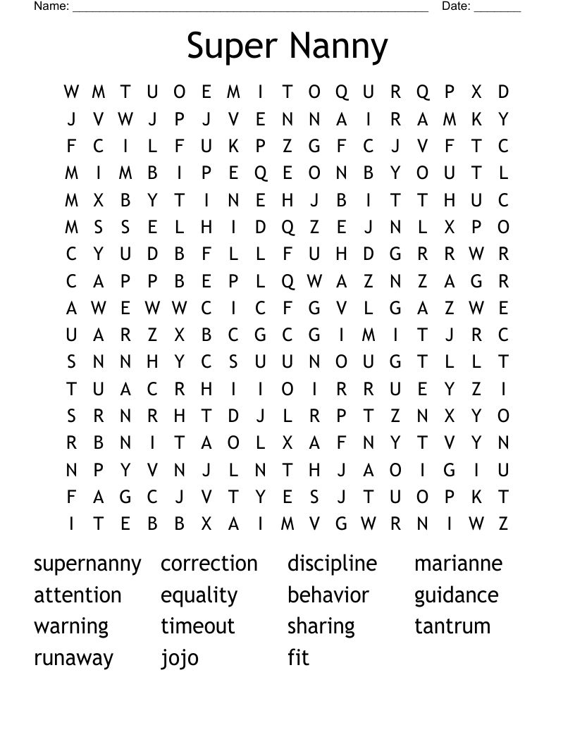 Super Nanny  Word Search