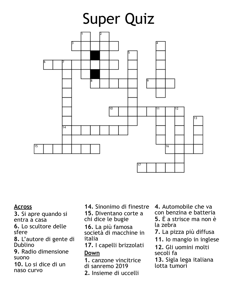 Super Quiz Crossword