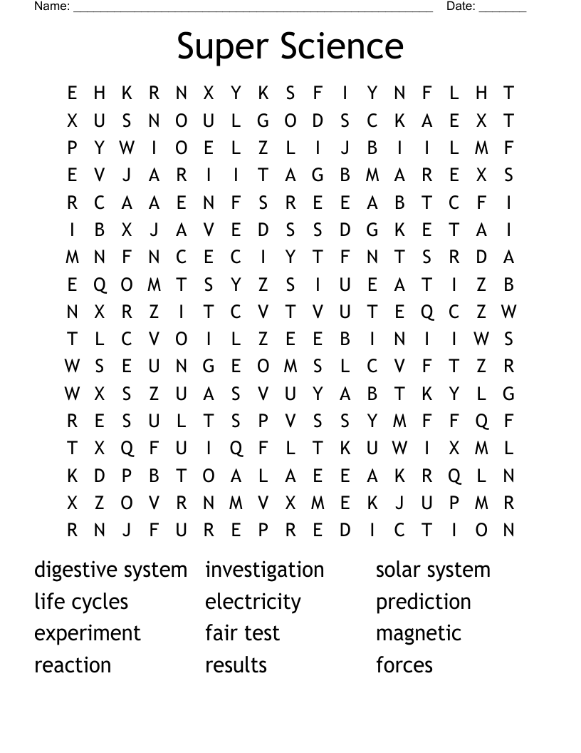 Super Science  Word Search