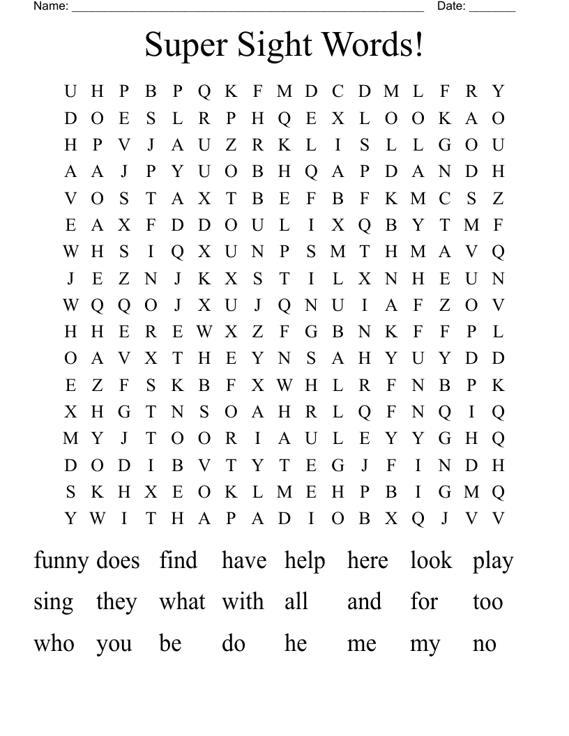 Super Sight Words! Word Search