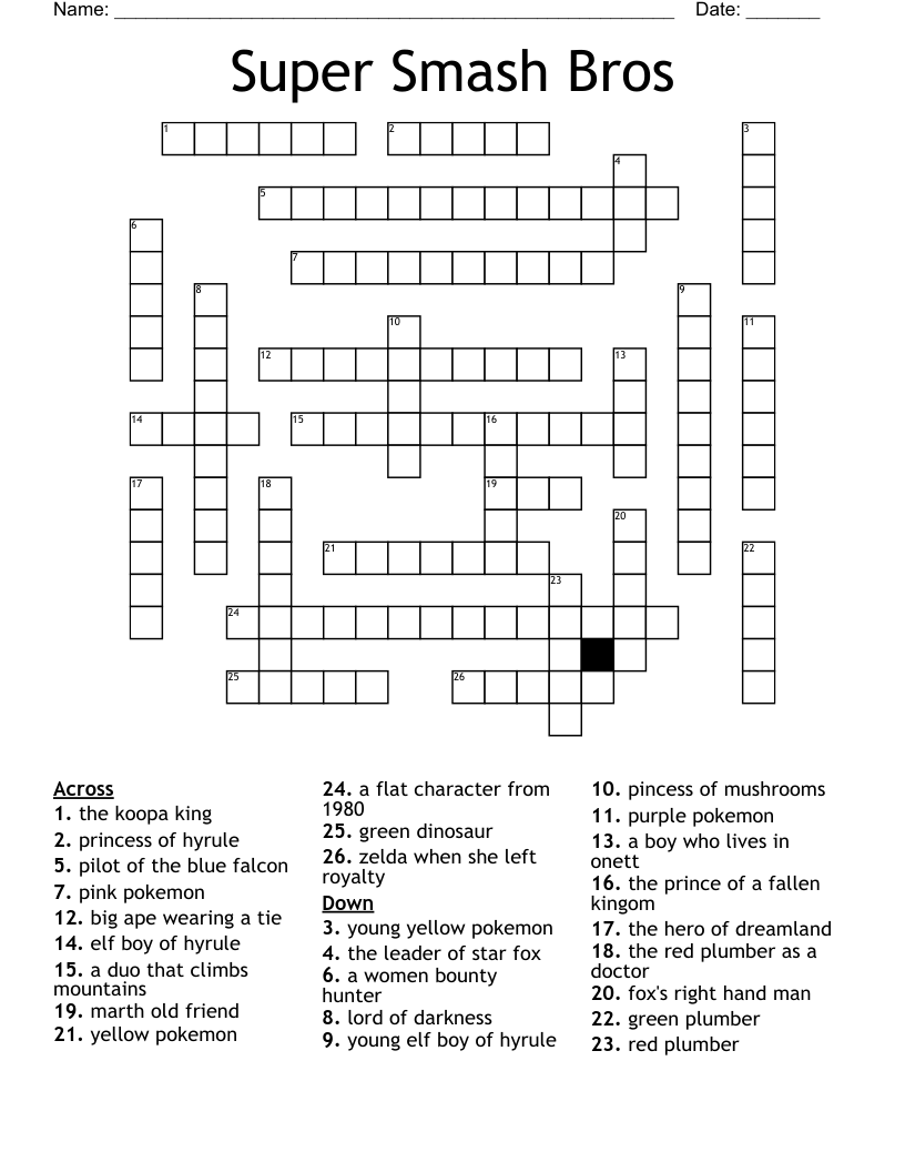 Super Smash Bros Crossword