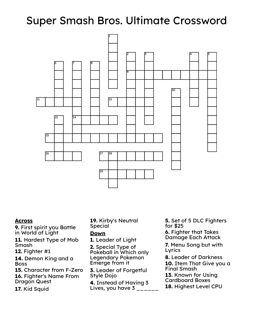 Super Smash Bros. Ultimate Crossword