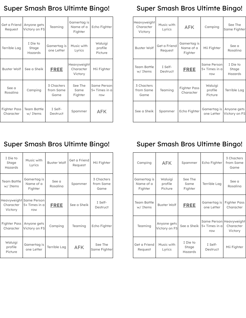 Super Smash Bros Ultimte Bingo!