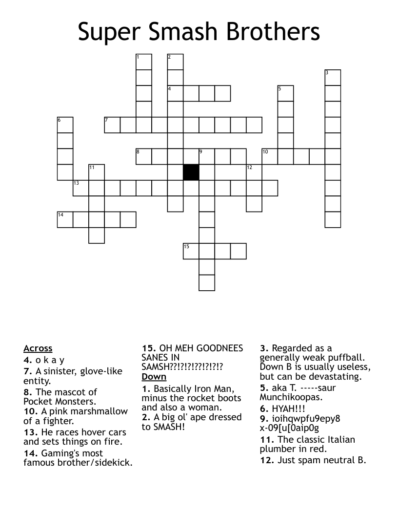 Super Smash Brothers Crossword