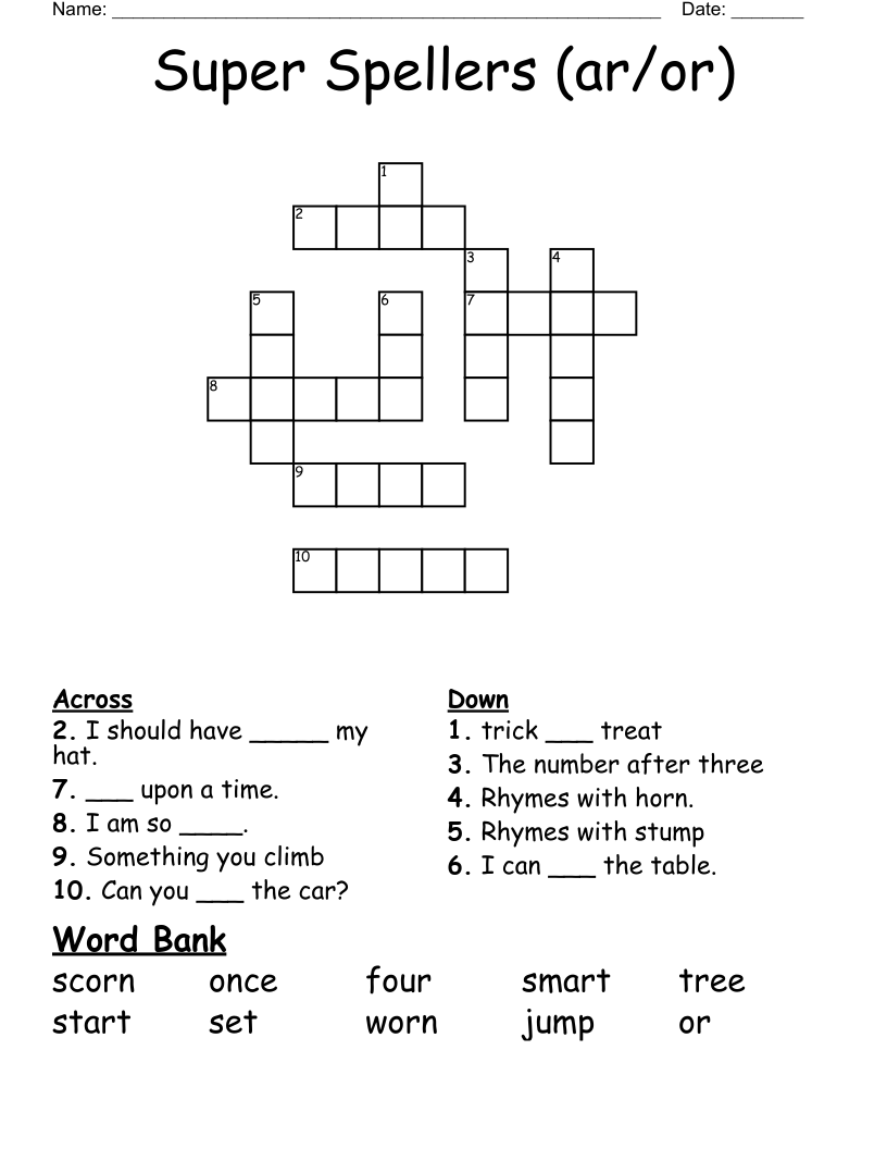 Super Spellers (ar/or) Crossword