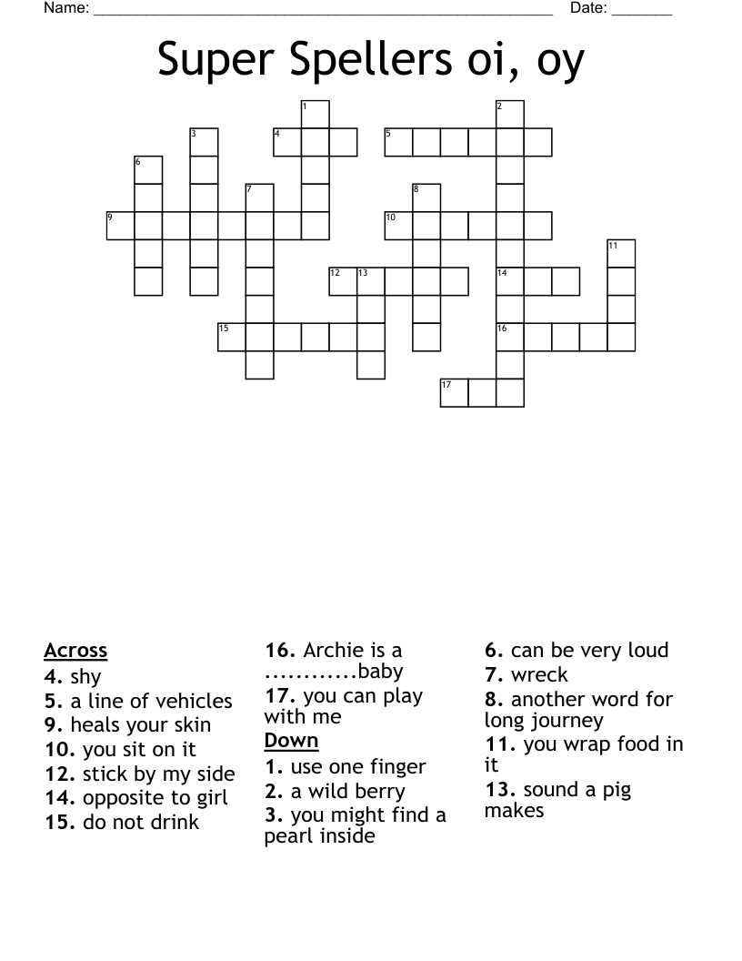 Super Spellers oi, oy Crossword