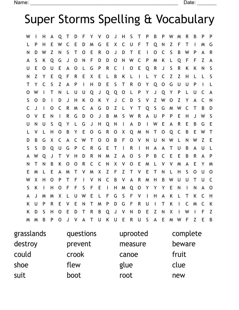 Super Storms Spelling & Vocabulary Word Search