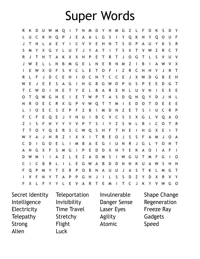 Super Words Word Search
