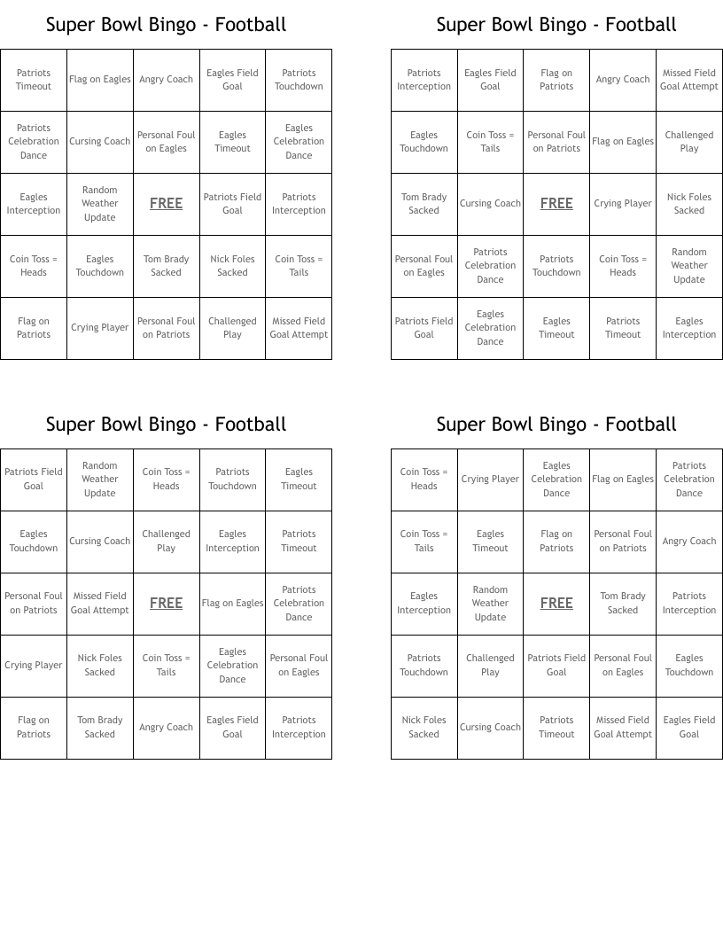 Super  Bowl Bingo - Football