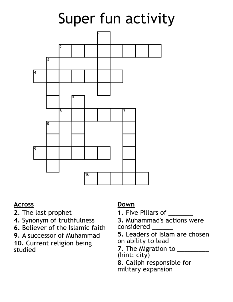 Super fun activity Crossword