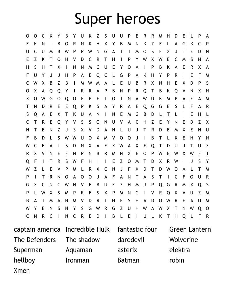 Super heroes Word Search