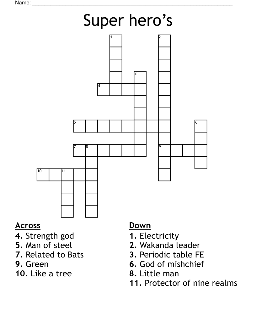 Super hero’s  Crossword