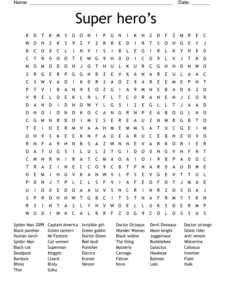 Super hero’s  Word Search
